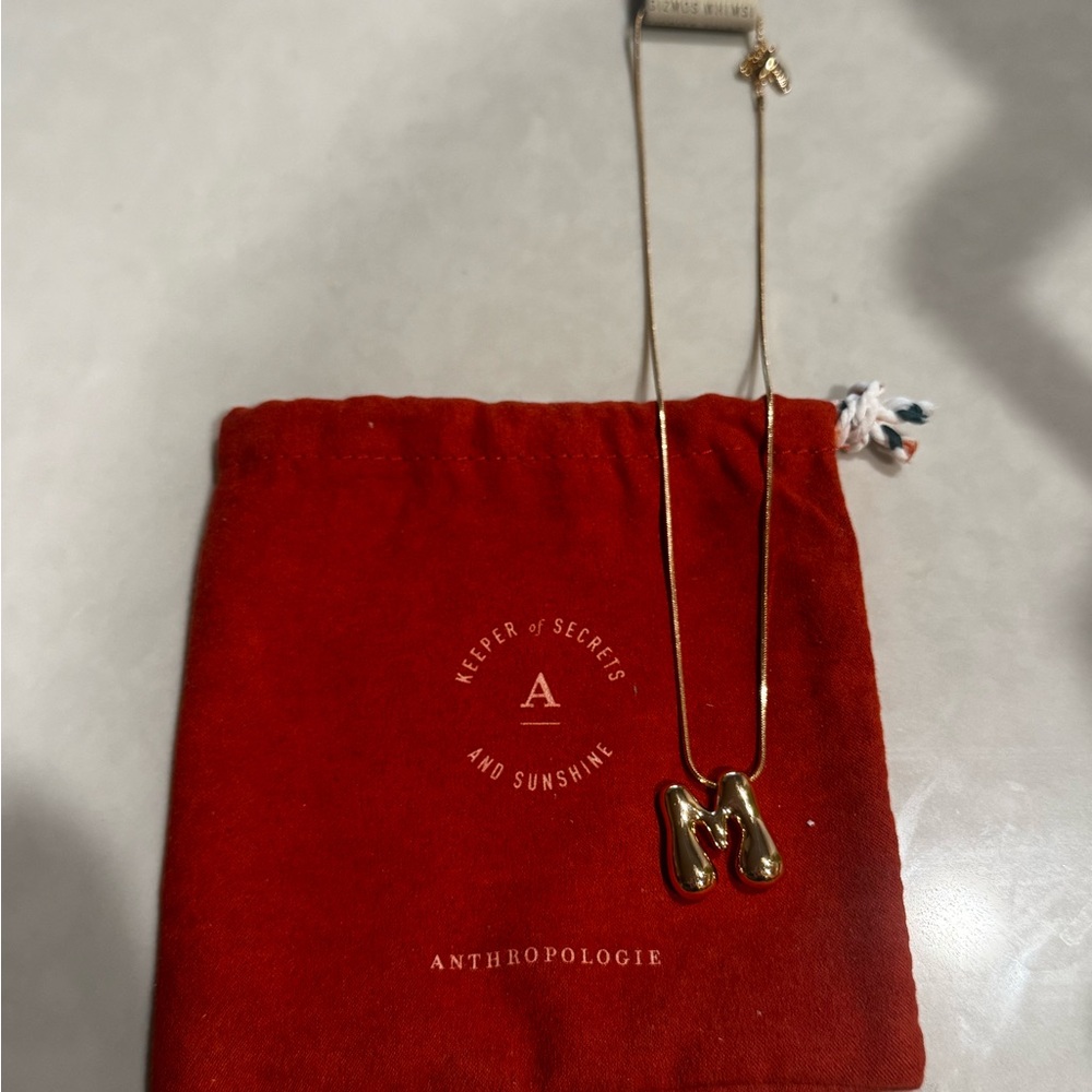 Anthropologie M Gold Bubble Initial Necklace
